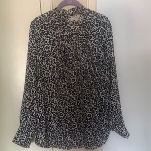 LOFT Black & Cream Leopard Print Button-Down Shirt